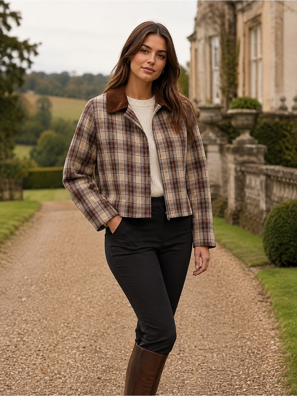 Christian Lacroix Plaid Corduroy Collar Cropped Jacket Size 4 NWOT